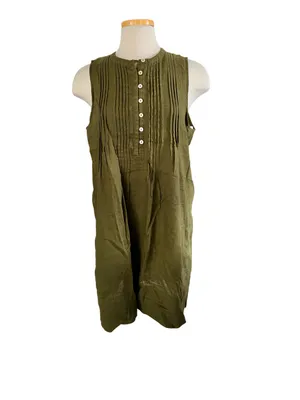 Quince 100% European Linen Sleeveless Swing Dress Bayberry Olive Size M NWOT thumbnail 2