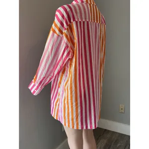 Beach Riot Womens Sz L/XL Top Pink Orange Stripe Swim Cover Up Button Up #148 thumbnail 5