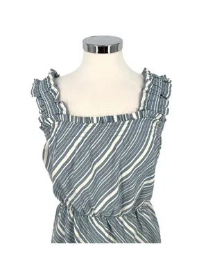 Socialite Coastal Striped Sleeveless Ruffle A-Line Dress Blue White Size Large thumbnail 2