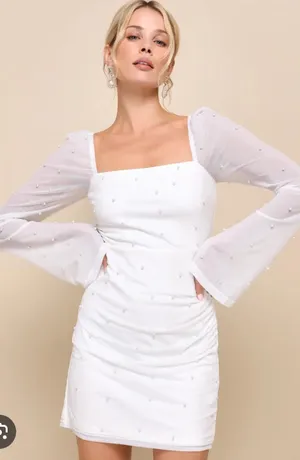 Lulus White Pearl Mini Hoco Dress thumbnail 1