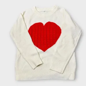 Cream Sweater Women S Red Heart Knit Pullover Valentines Day Cozy‎ Cute thumbnail 1
