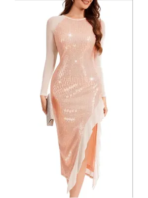 NEW Pink Sparkly Sleeves Cocktail Semi Formal Prom Dress XL thumbnail 3