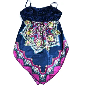 Candies Navy Blue Paisley Satin Handkerchief Hem Bustier Camisole Top Small thumbnail 3