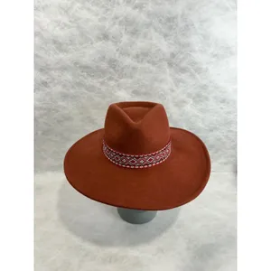 Universal Threads Rust Orange 100% Wool Wide Brim Fedora Hat‎ Embroidered Band thumbnail 2