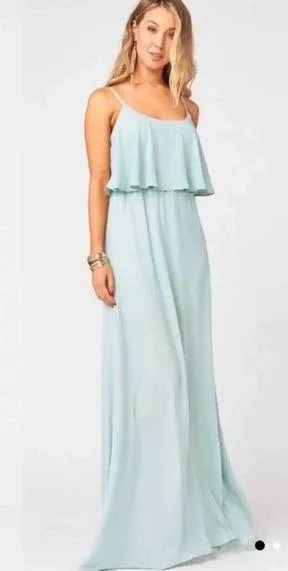 NWT Show Me Your Mumu Caitlin Ruffle Maxi Dress Silver Sage Green Size S thumbnail 1