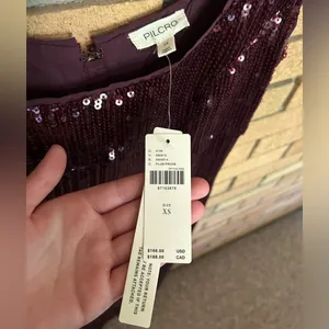 NWT Anthropologie Pilcro Sequin Slim Midi Dress Color Plum Burgundy Size XS thumbnail 5