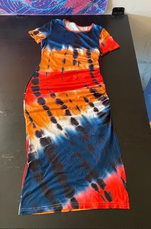 SheIn Tie-Dye Short Sleeve Maxi Dress - Multicolor thumbnail 1