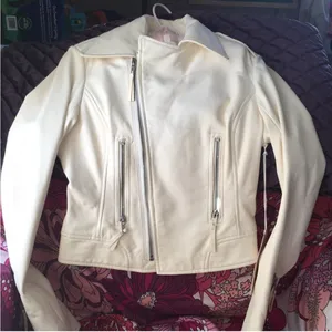 True Religion Off-White Leather Jacket lamb skin thumbnail 4