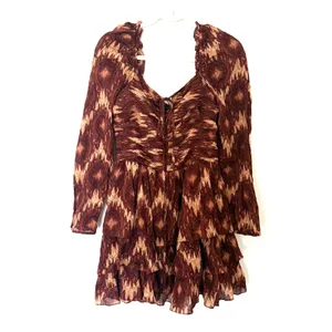 Revolve House of Harlow The Neck Ruffle Mini Dress Long Sleeve Rust Copper Sz M thumbnail 3