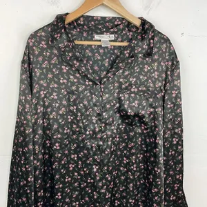 Morgan Taylor Intimates Floral Black sleep night gown button down size 2X XXL thumbnail 2