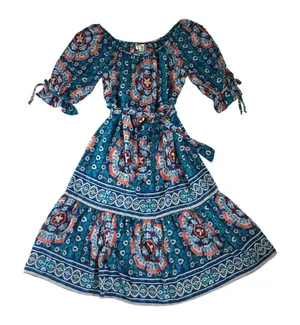 Fig and Flower Blue Floral‎ Medallion Boho Tiered Midi Dress Womens Large thumbnail 1