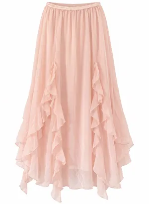 Thirty/Thirty L.A. Blush Pink Ruffle Lace High Low Maxi Skirt Size S Boho thumbnail 1