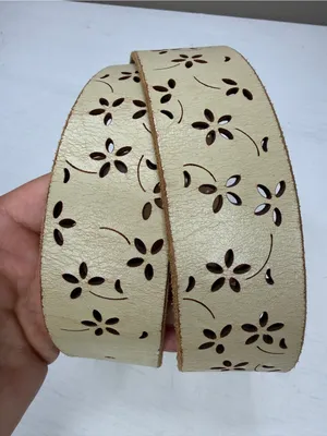 Italian Leather Floral Laser Cut Boho Y2K Belt Solver Tone Buckle 33"-37" Holes thumbnail 3