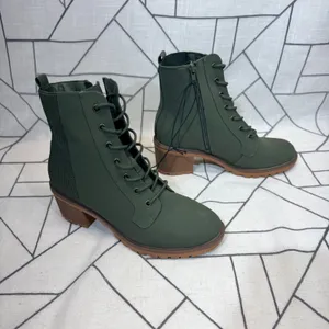 Sugar‎ Baxter Combat Boots 8.5 Olive Green Lace Up Side Zip Block Heel Lug Sole thumbnail 2
