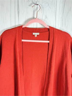 TALBOTS Burnt Orange 100% Cotton Open-Front Pocket Sweater Cardigan, Medium thumbnail 3