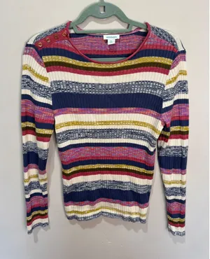 Sundance‎ Striped Ribbed Long Sleeve Top In Multi Women's Size LP thumbnail 1