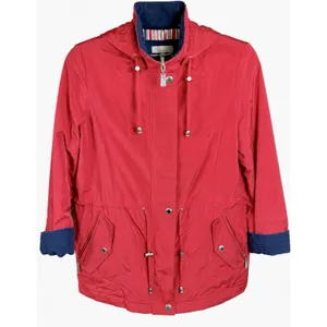 Liz Claiborne Women’s Red Hooded Anorak Jacket Petites PM Mid-Length Zip thumbnail 2