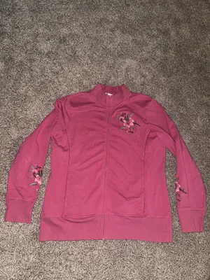 Sport Savvy Women's Pink Floral Embroidered Full Zip Jacket and Pants Set, Medium thumbnail 2