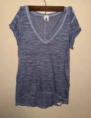 We The Free Free People gray Space Dye Distressed V-Neck‎ High Low Tee Small thumbnail 1