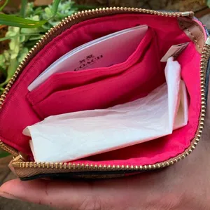 Authentic COACH Signature Coated canvas/stripes zip top card wristlet thumbnail 2