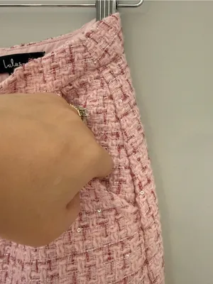 Lulus Charmed Perfection Pink Tweed Sequin Pearl Mini Skirt Large thumbnail 8