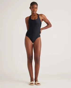 New Quince Cross-Back One-Piece Swimsuit in Black Size Medium MSRP $49 thumbnail 3