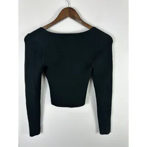 Abercrombie & Fitch Black Fitted Long‎ Sleeve Square Neck Crop Top Womens XS thumbnail 6