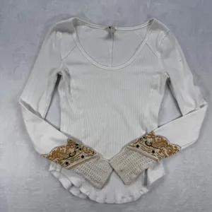 We The Free Thermal Top Paisley Cuff Long Sleeve Shirt Casual White Size S‎ READ thumbnail 1