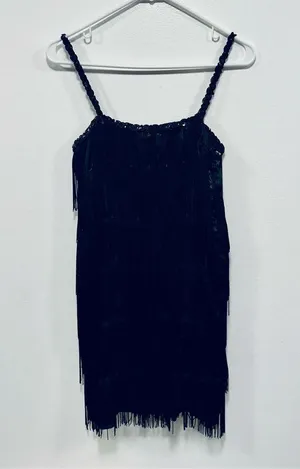 Flapper fringe dress Halloween costume! Black fringe, mini dress size medium! thumbnail 3