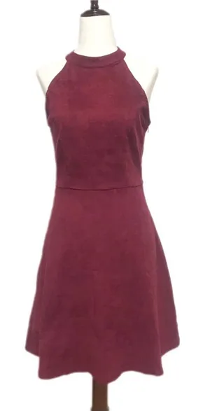 ALTAR"D STATE Burgundy Faux Suede Halter Mini Dress Size Small Sleeveless‎ Fall thumbnail 1