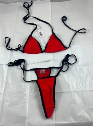 Mermaid LG Red Black Thong Bikini Set thumbnail 1