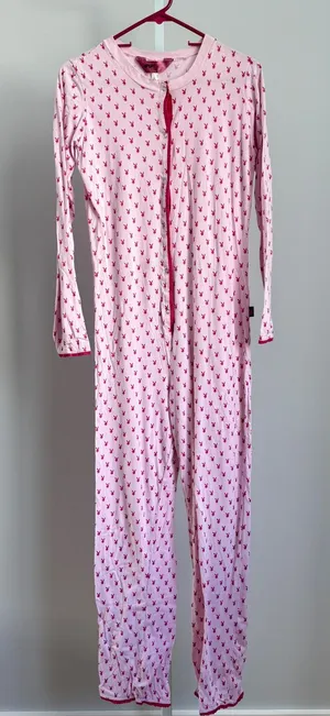 Playboy Intimates Pink Bunny Print One Piece Union Suit Pajamas‎ Women's XL thumbnail 1