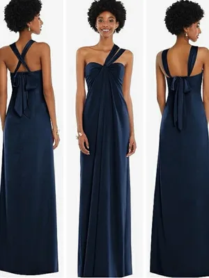 Dessy Draped Satin Grecian Column Gown Midnight Navy size 2 Bridesmaid Formal thumbnail 4