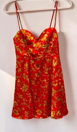 Urban Outfitters Red Floral Satin Cowl Neck Mini Dress Size Small thumbnail 1