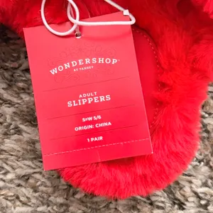 Red fuzzy target slippers with thumbnail 2