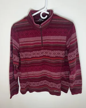 Eddie‎ Bauer Wm LG Pink 1/4 Zip Pink Aztec Pullover Jacket Hiking Outdoor Camp thumbnail 1