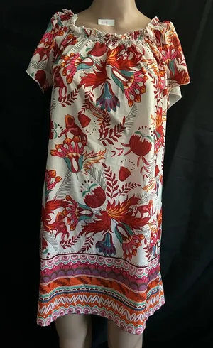 SHEIN Floral Off-Shoulder Shift Dress in Red & White LG thumbnail 1