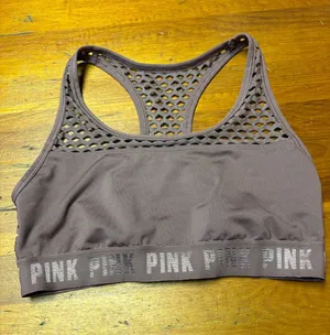 PINK Victoria's Secret Dusty Mauve Mesh-Back Sports Bra thumbnail 1