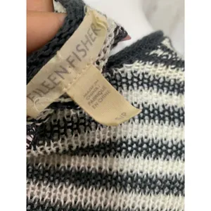 Eileen Fisher Dress Womens Small Black Ivory Striped Shift Knee Short thumbnail 4