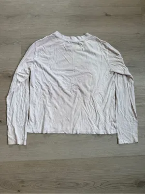 Quince ivory pale pink lightweight crewneck long sleeve layering tee size small thumbnail 3