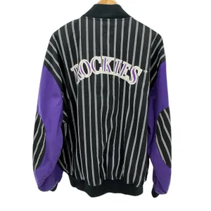 Vintage Colorado Rockies Starter Jacket XL Black Purple Pinstripe‎ MLB Basebal thumbnail 6