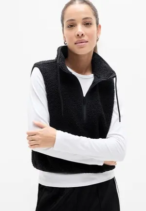 New Athleta L In the Clouds Fleece Vest Black Large Regular thumbnail 1