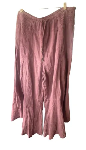 New Free People Harem Cropped Pants Pull On drawstring Large Rose thumbnail 1