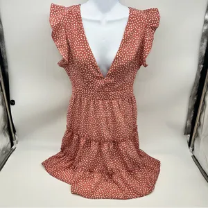 Pink and Orange Flutter Sleeve Smocked Mini Dress thumbnail 2
