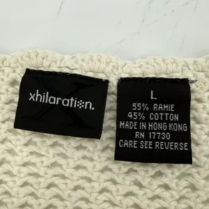 Vtg Xhilaration Cream Open Knit Crochet Cardigan Sweater Women L Ramie Airy Boho thumbnail 7