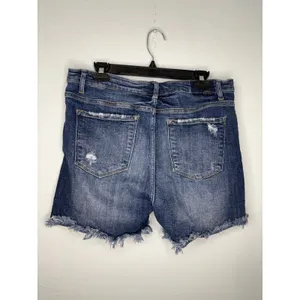 Risen Jean Shorts Frayed Hem Women's Plus Size 2X Distressed Denim Medium Wash thumbnail 2