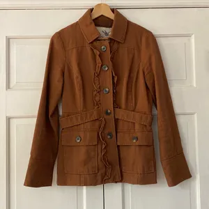 Anthropologie Tabitha Theodora Burnt Orange Rust Jacket Ruffle‎ Military Size 4 thumbnail 2