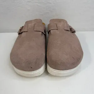 Boston Womens 7.5 Mules Clogs Suede Taupe Platform Buckle Shoes‎ Size 38 thumbnail 3