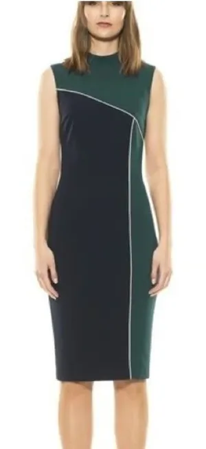 Alexia Admor Hunter‎ Green Navy Colorblock Mock Neck Sheath Dress M thumbnail 1