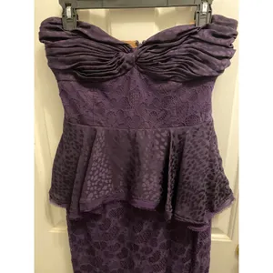 Flor et. al Purple Lace Strapless Peplum Midi Dress Evening Gown Women's Size 8 thumbnail 3